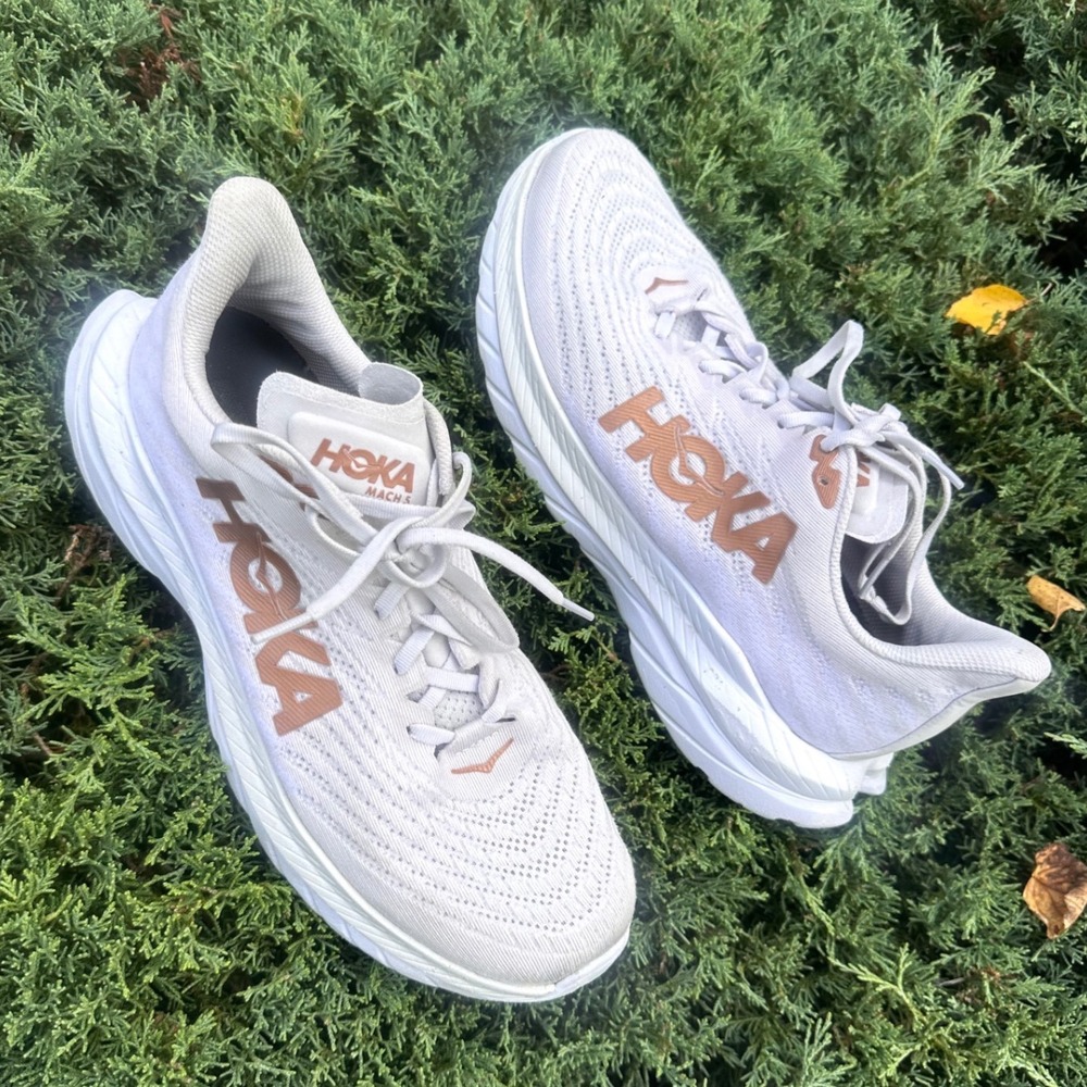 Hoka Mach 5 Men's Athletic Shoes Size 10 White Copper Running Shoes